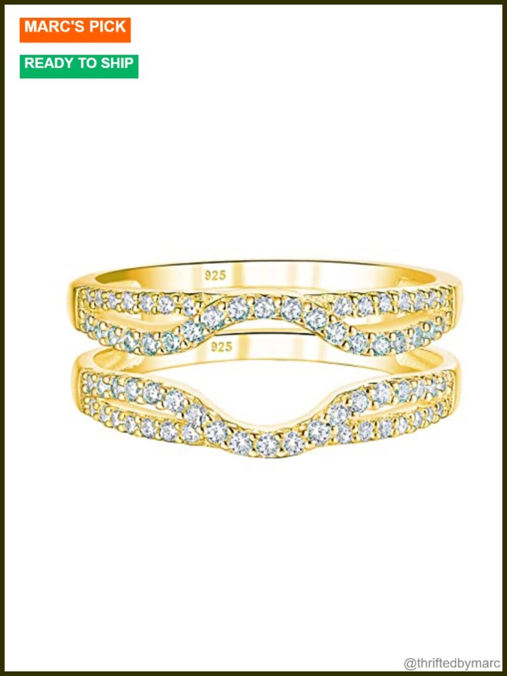 Sterling Silver Ring Enhancer 18K Yellow Gold Plated CZ Wedding Guard
